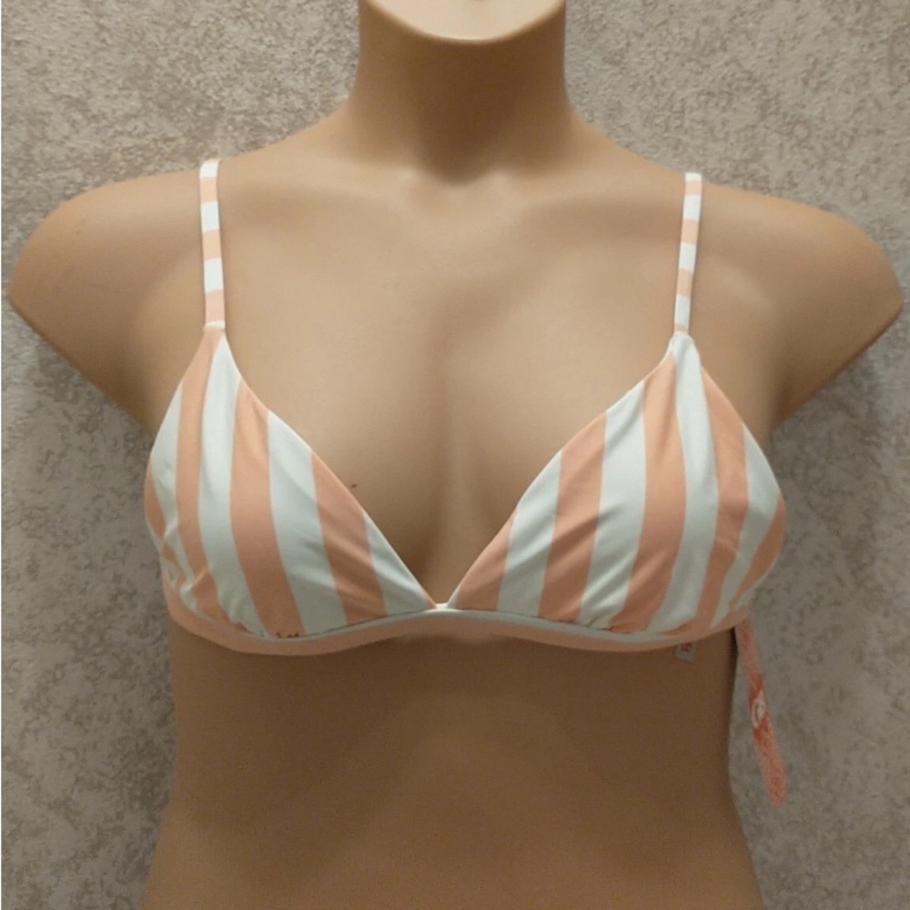Gianni Bini Peach and White Striped Bikini Top
